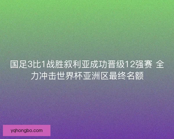 国足3比1战胜叙利亚成功晋级12强赛 全力冲击世界杯亚洲区最终名额